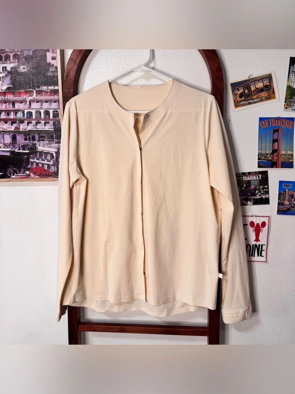 Lululemon Button Down Long Sleeve Top Panel Back Ivory Cream